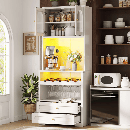 Armário alto 70 x 40 x 180 cm - vitrina com LED e app, suporte para garrafas e porta USB - Branco Armário alto 70 x 40 x 180 cm - vitrina com LED e app, suporte para garrafas e porta USB - Branco