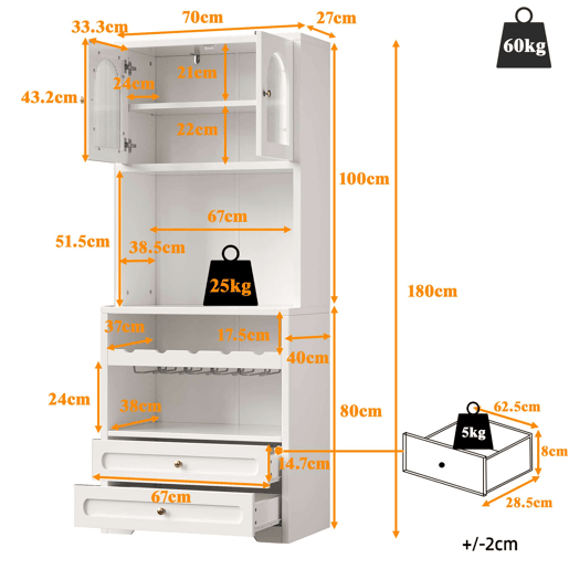 Armário alto 70 x 40 x 180 cm - vitrina com LED e app, suporte para garrafas e porta USB - Branco Armário alto 70 x 40 x 180 cm - vitrina com LED e app, suporte para garrafas e porta USB - Branco