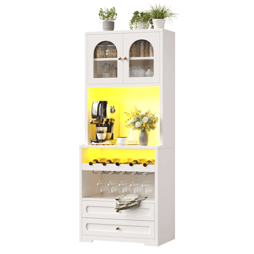 Armário alto 70 x 40 x 180 cm - vitrina com LED e app, suporte para garrafas e porta USB - Branco Armário alto 70 x 40 x 180 cm - vitrina com LED e app, suporte para garrafas e porta USB - Branco