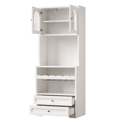 Armário alto 70 x 40 x 180 cm - vitrina com LED e app, suporte para garrafas e porta USB - Branco Armário alto 70 x 40 x 180 cm - vitrina com LED e app, suporte para garrafas e porta USB - Branco