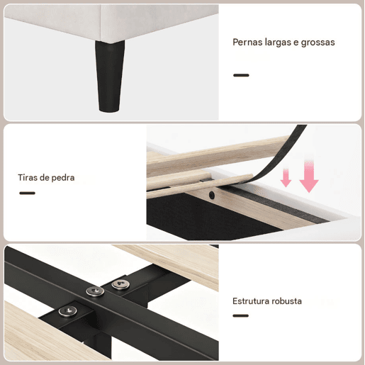 Cama estofada de 140x200 cm com estrado de ripas, cama de veludo com 2 gavetas, iluminação LED, porta de carregamento USB e Tipo-C, sofá-cama 2 em 1, bege Cama estofada de 140x200 cm com estrado de ripas, cama de veludo com 2 gavetas, iluminação LED, porta de carregamento USB e Tipo-C, sofá-cama 2 em 1, bege