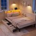 2 en 1, cama para sala de estar, LED, puerto USB 2 en 1, cama para sala de estar, LED, puerto USB Beige