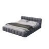 Cama 140 x 200 cm, cama jovem, cama de casal, com encosto macio, cama plana, estrado de ripas, linho, cinza