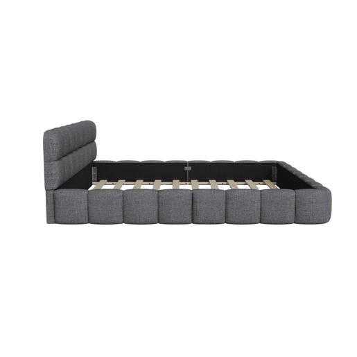 Cama 140 x 200 cm, cama jovem, cama de casal, com encosto macio, cama plana, estrado de ripas, linho, cinza Cama 140 x 200 cm, cama jovem, cama de casal, com encosto macio, cama plana, estrado de ripas, linho, cinza