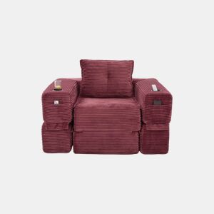 Sofá-cama individual - assento com espuma de alta densidade e molas, bolso lateral, porta-copos e braços com fecho de correr - vermelho vinho