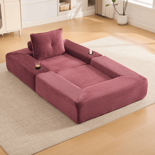 Sofá-cama individual - assento com espuma de alta densidade e molas, bolso lateral, porta-copos e braços com fecho de correr - vermelho vinho Sofá-cama individual - assento com espuma de alta densidade e molas, bolso lateral, porta-copos e braços com fecho de correr - vermelho vinho