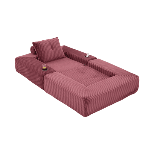 Sofá-cama individual - assento com espuma de alta densidade e molas, bolso lateral, porta-copos e braços com fecho de correr - vermelho vinho Sofá-cama individual - assento com espuma de alta densidade e molas, bolso lateral, porta-copos e braços com fecho de correr - vermelho vinho