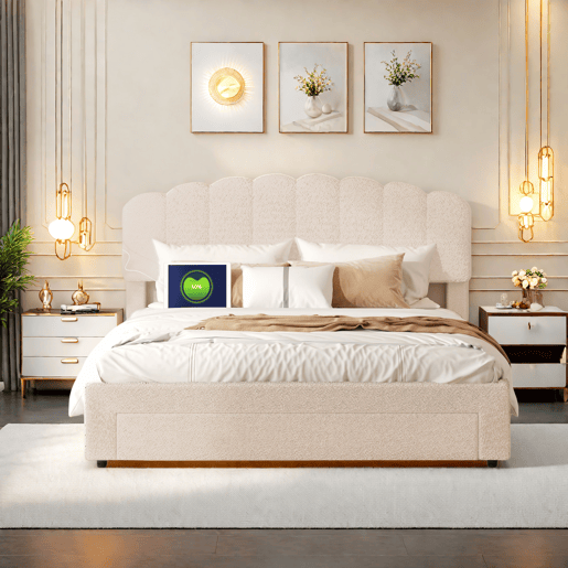 Cama estofada 160x200cm com USB e gavetas, cama de casal cama jovem com estrado de ripas, cama de madeira cama de arrumação cama clássica, lã de ovelha, bege Cama estofada 160x200cm com USB e gavetas, cama de casal cama jovem com estrado de ripas, cama de madeira cama de arrumação cama clássica, lã de ovelha, bege