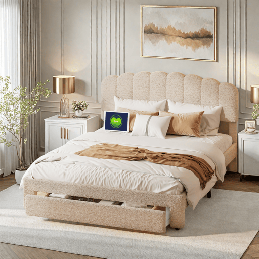 Cama estofada 160x200cm com USB e gavetas, cama de casal cama jovem com estrado de ripas, cama de madeira cama de arrumação cama clássica, lã de ovelha, bege Cama estofada 160x200cm com USB e gavetas, cama de casal cama jovem com estrado de ripas, cama de madeira cama de arrumação cama clássica, lã de ovelha, bege