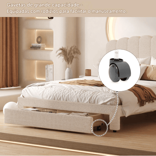 Cama estofada 160x200cm com USB e gavetas, cama de casal cama jovem com estrado de ripas, cama de madeira cama de arrumação cama clássica, lã de ovelha, bege Cama estofada 160x200cm com USB e gavetas, cama de casal cama jovem com estrado de ripas, cama de madeira cama de arrumação cama clássica, lã de ovelha, bege
