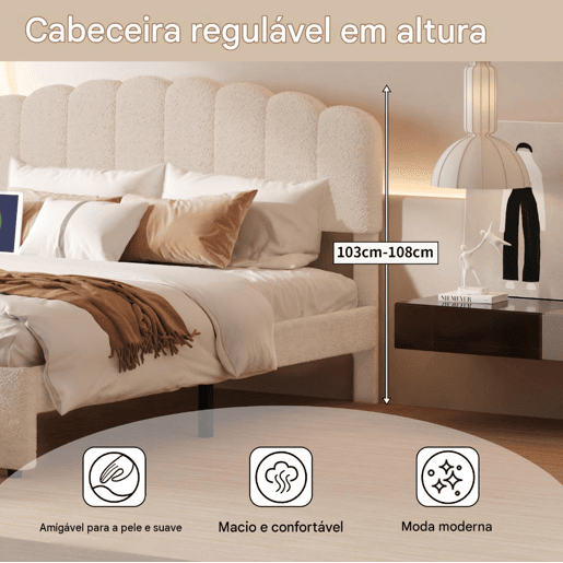 Cama estofada 160x200cm com USB e gavetas, cama de casal cama jovem com estrado de ripas, cama de madeira cama de arrumação cama clássica, lã de ovelha, bege Cama estofada 160x200cm com USB e gavetas, cama de casal cama jovem com estrado de ripas, cama de madeira cama de arrumação cama clássica, lã de ovelha, bege