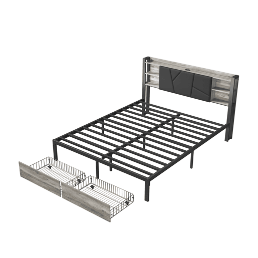 Cama 140x200cm, LED, USB, cama jovem, cama de casal, gaveta, cama de metal, cama com arrumação, cama de madeira maciça Cama 140x200cm, LED, USB, cama jovem, cama de casal, gaveta, cama de metal, cama com arrumação, cama de madeira maciça