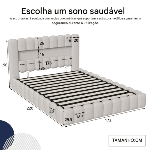 Cama estofada com função de carregamento USB e cabeceira de armazenamento LED, cama de armazenamento cama de casal hidráulica 160x200cm, estrutura de ripas de madeira, cama com estrutura de ripas de estrutura de metal, linho, bege Cama estofada com função de carregamento USB e cabeceira de armazenamento LED, cama de armazenamento cama de casal hidráulica 160x200cm, estrutura de ripas de madeira, cama com estrutura de ripas de estrutura de metal, linho, bege