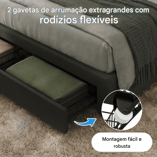 Cama de casal 180x200 cm cinza com LED, 2 gavetas e espaço para arrumação, roupa de cama incluída, estrado de ripas incluído. Cama de casal 180x200 cm cinza com LED, 2 gavetas e espaço para arrumação, roupa de cama incluída, estrado de ripas incluído.