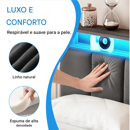 Cama de casal 180x200 cm cinza com LED, 2 gavetas e espaço para arrumação, roupa de cama incluída, estrado de ripas incluído. Cama de casal 180x200 cm cinza com LED, 2 gavetas e espaço para arrumação, roupa de cama incluída, estrado de ripas incluído.