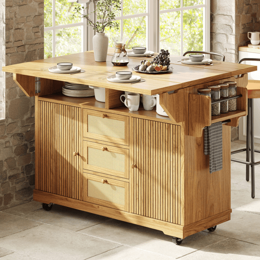 Carrinho de cozinha de 95 cm u2013 dobrável, com gavetas de rattan PE, altura ergonómica, com rodas, para cozinha, varanda e campismo u2013 madeira natural Carrinho de cozinha de 95 cm u2013 dobrável, com gavetas de rattan PE, altura ergonómica, com rodas, para cozinha, varanda e campismo u2013 madeira natural