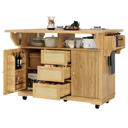 Carrinho de cozinha de 95 cm u2013 dobrável, com gavetas de rattan PE, altura ergonómica, com rodas, para cozinha, varanda e campismo u2013 madeira natural Carrinho de cozinha de 95 cm u2013 dobrável, com gavetas de rattan PE, altura ergonómica, com rodas, para cozinha, varanda e campismo u2013 madeira natural