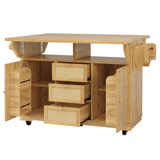 Carrinho de cozinha de 95 cm u2013 dobrável, com gavetas de rattan PE, altura ergonómica, com rodas, para cozinha, varanda e campismo u2013 madeira natural Carrinho de cozinha de 95 cm u2013 dobrável, com gavetas de rattan PE, altura ergonómica, com rodas, para cozinha, varanda e campismo u2013 madeira natural