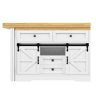 Ilha de cozinha com mesa de jantar u2013 design 2 em 1, painéis giratórios a 360°, gavetas ocultas e porta tipo celeiro u2013 Branco