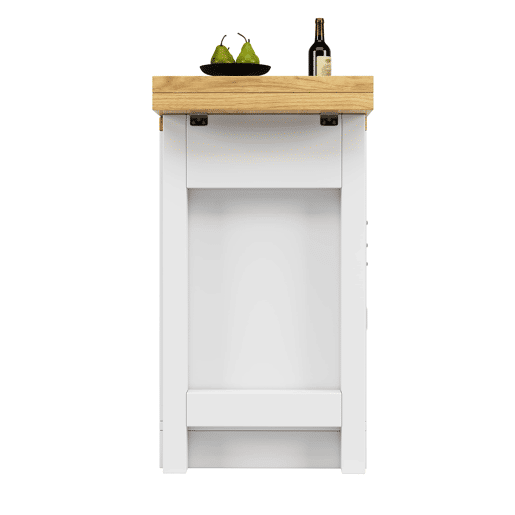 Ilha de cozinha com mesa de jantar u2013 design 2 em 1, painéis giratórios a 360°, gavetas ocultas e porta tipo celeiro u2013 Branco