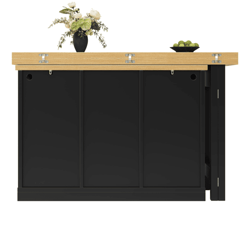 Mesa de jantar extensível 120-197 cm - LED de 3 cores, giratória a 360°, com espaço de arrumação e suporte para garrafas - Preto