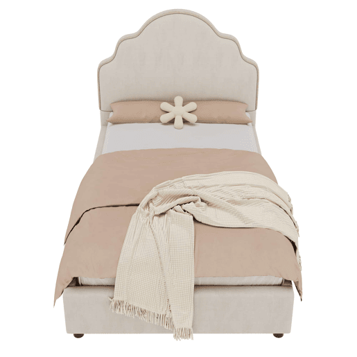 Cama individual 90x200 cm - estofada com cabeceira acolchoada em linho - bege Cama individual 90x200 cm - estofada com cabeceira acolchoada em linho - bege
