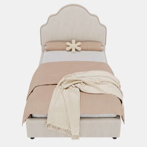 Cama individual 90x200 cm - estofada com cabeceira acolchoada em linho - bege