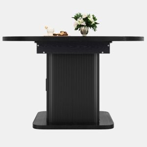 Mesa de jantar extensível 110u2013149,8 cm u2014 com arrumação, portas de correr e tampo removível u2014 Preto