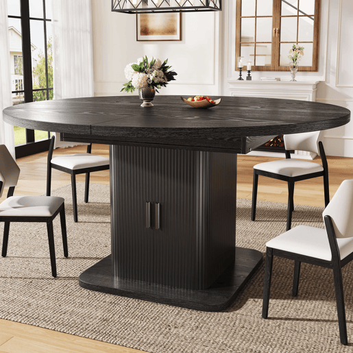 Mesa de jantar extensível 110u2013149,8 cm u2014 com arrumação, portas de correr e tampo removível u2014 Preto Mesa de jantar extensível 110u2013149,8 cm u2014 com arrumação, portas de correr e tampo removível u2014 Preto