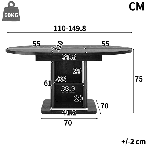 Mesa de jantar extensível 110u2013149,8 cm u2014 com arrumação, portas de correr e tampo removível u2014 Preto Mesa de jantar extensível 110u2013149,8 cm u2014 com arrumação, portas de correr e tampo removível u2014 Preto