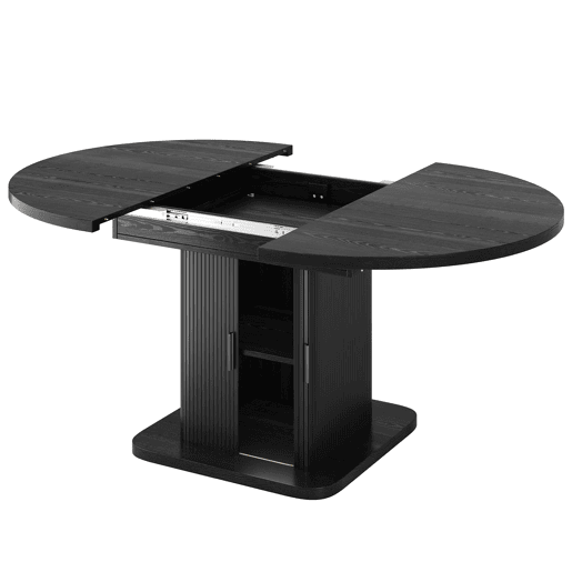 Mesa de jantar extensível 110u2013149,8 cm u2014 com arrumação, portas de correr e tampo removível u2014 Preto Mesa de jantar extensível 110u2013149,8 cm u2014 com arrumação, portas de correr e tampo removível u2014 Preto