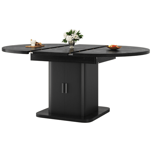 Mesa de jantar extensível 110u2013149,8 cm u2014 com arrumação, portas de correr e tampo removível u2014 Preto Mesa de jantar extensível 110u2013149,8 cm u2014 com arrumação, portas de correr e tampo removível u2014 Preto