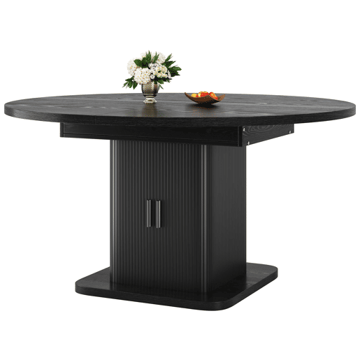 Mesa de jantar extensível 110u2013149,8 cm u2014 com arrumação, portas de correr e tampo removível u2014 Preto Mesa de jantar extensível 110u2013149,8 cm u2014 com arrumação, portas de correr e tampo removível u2014 Preto