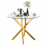 Mesa de jantar redonda 80x80x75 cm u2013 tampo de vidro, pernas douradas, estilo moderno minimalista, pode ser usada como mesa auxiliar u2013 dourado e vidro