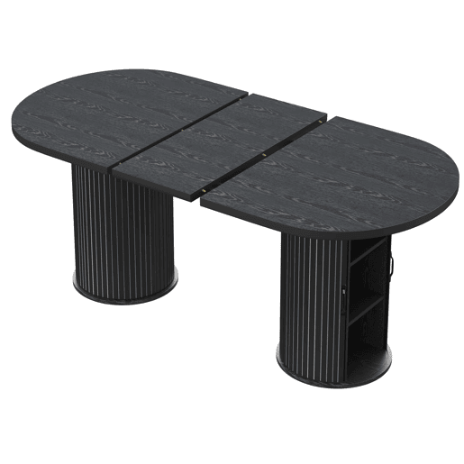 Mesa de jantar extensível 149,8-189,7 cm u2014 multifuncional, dobrável, com arrumação oculta e pegas metálicas u2014 Preto Mesa de jantar extensível 149,8-189,7 cm u2014 multifuncional, dobrável, com arrumação oculta e pegas metálicas u2014 Preto