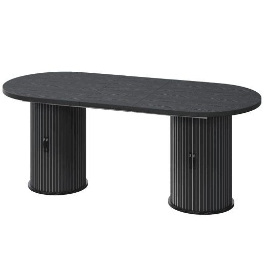 Mesa de jantar extensível 149,8-189,7 cm u2014 multifuncional, dobrável, com arrumação oculta e pegas metálicas u2014 Preto Mesa de jantar extensível 149,8-189,7 cm u2014 multifuncional, dobrável, com arrumação oculta e pegas metálicas u2014 Preto