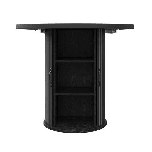 Mesa de jantar extensível 149,8-189,7 cm u2014 multifuncional, dobrável, com arrumação oculta e pegas metálicas u2014 Preto Mesa de jantar extensível 149,8-189,7 cm u2014 multifuncional, dobrável, com arrumação oculta e pegas metálicas u2014 Preto