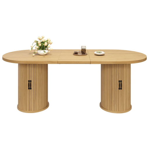 Mesa de jantar extensível 149,8-189,7 cm u2014 multifuncional, com arrumação oculta e puxadores metálicos, ideal para espaços pequenos u2014 Natural