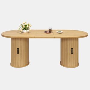 Mesa de jantar extensível 149,8-189,7 cm u2014 multifuncional, com arrumação oculta e puxadores metálicos, ideal para espaços pequenos u2014 Natural