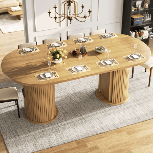 Mesa de jantar extensível 149,8-189,7 cm u2014 multifuncional, com arrumação oculta e puxadores metálicos, ideal para espaços pequenos u2014 Natural