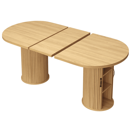 Mesa de jantar extensível 149,8-189,7 cm u2014 multifuncional, com arrumação oculta e puxadores metálicos, ideal para espaços pequenos u2014 Natural
