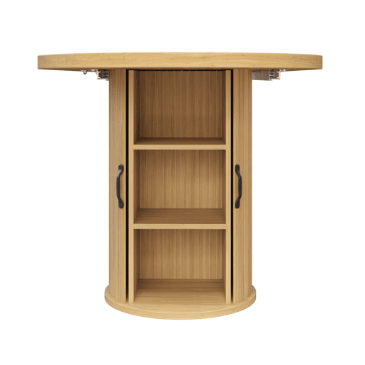 Mesa de jantar extensível 149,8-189,7 cm u2014 multifuncional, com arrumação oculta e puxadores metálicos, ideal para espaços pequenos u2014 Natural