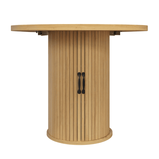 Mesa de jantar extensível 149,8-189,7 cm u2014 multifuncional, com arrumação oculta e puxadores metálicos, ideal para espaços pequenos u2014 Natural