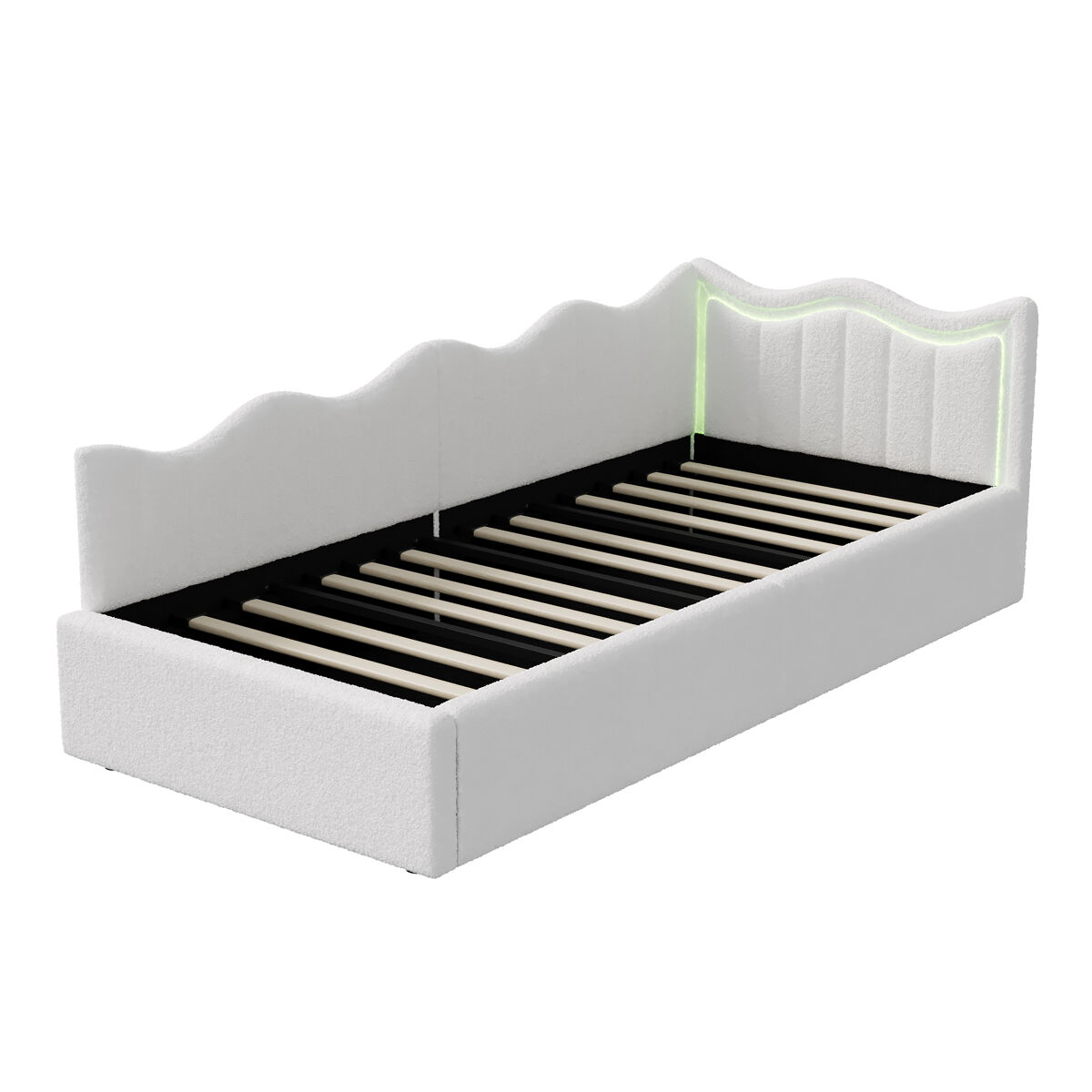 Cama hidráulica tapizada de 90 x 200 cm | sofá cama de día con led | cama individual juvenil con almacenaje | estructura de terciopelo, blanco