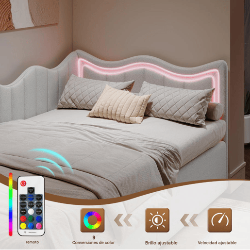 Cama Estofada Hidráulica 90x200 cm | Sofá-Cama de Dia com LED | Cama Individual Juvenil com Arrumação | Estrutura em Veludo, Branco Cama Estofada Hidráulica 90x200 cm | Sofá-Cama de Dia com LED | Cama Individual Juvenil com Arrumação | Estrutura em Veludo, Branco