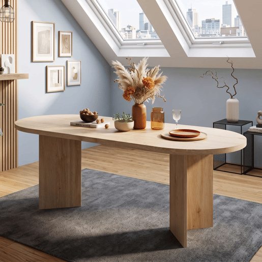 Mesa de jantar 160x80 cm - cantos arredondados, tampo grosso, estilo simples para 6-8 pessoas - cor de carvalho