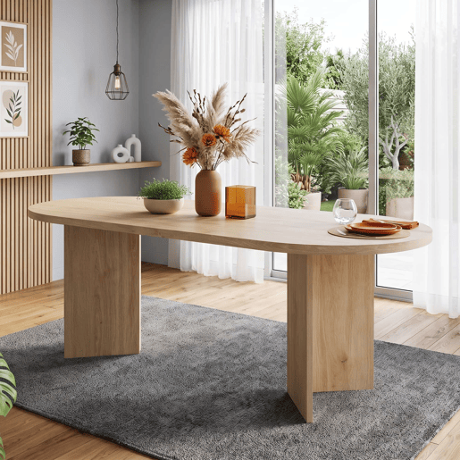 Mesa de jantar 160x80 cm - cantos arredondados, tampo grosso, estilo simples para 6-8 pessoas - cor de carvalho