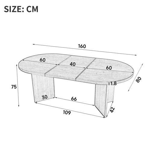 Mesa de jantar 160x80 cm - cantos arredondados, tampo grosso, estilo simples para 6-8 pessoas - cor de carvalho