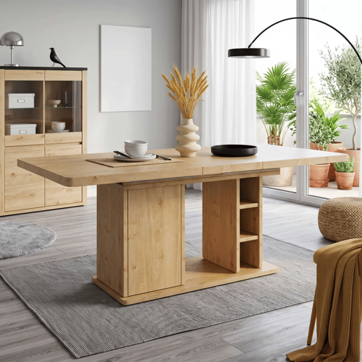 Mesa de jantar extensível 140180 x 80 cm u2013 para 6 a 8 pessoas, com espaço de arrumação, tampo grosso, estilo nórdico u2013 cor carvalho