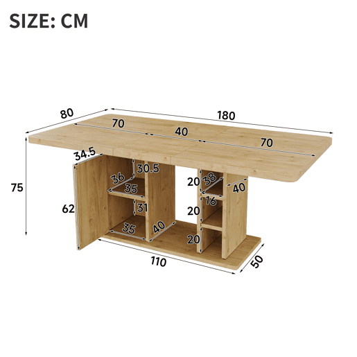 Mesa de jantar extensível 140180 x 80 cm u2013 para 6 a 8 pessoas, com espaço de arrumação, tampo grosso, estilo nórdico u2013 cor carvalho